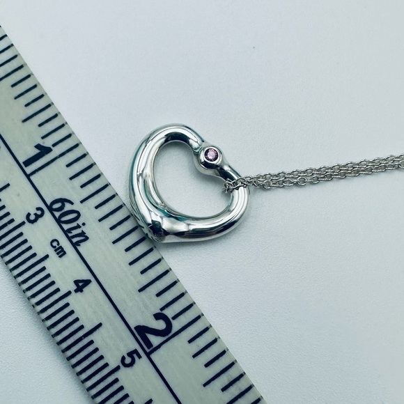 Tiffany & Co. PINK SAPPHIRE Small Open Heart Necklace with PACKAGING - Picture 7 of 8